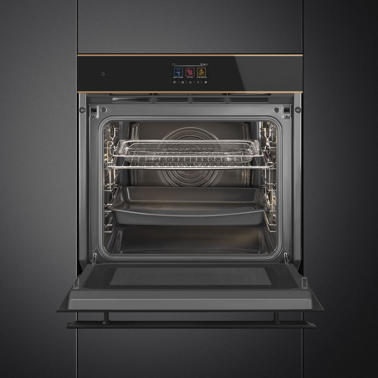 Cuptor combinat pirolitic cu abur,  Smeg Design SOP6604S2PNR, sticla neagra / cupru [2]