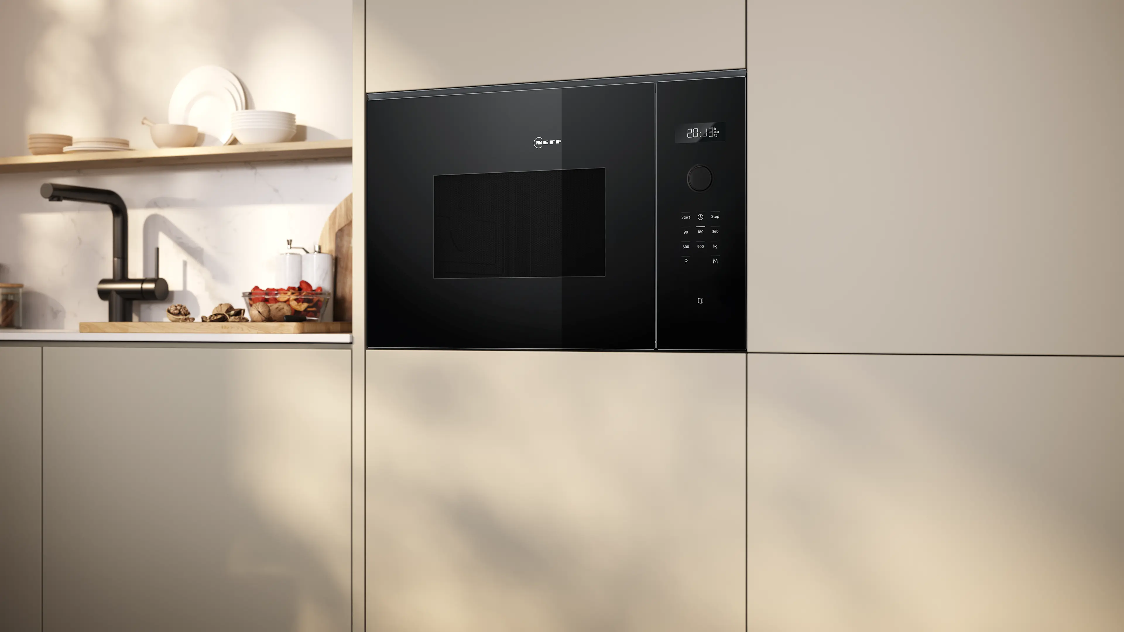 Cuptor cu microunde incorporabil NEFF HLAWD53K0 N50, 25 L, 900 W, programe automate, LED Display, negru [5]