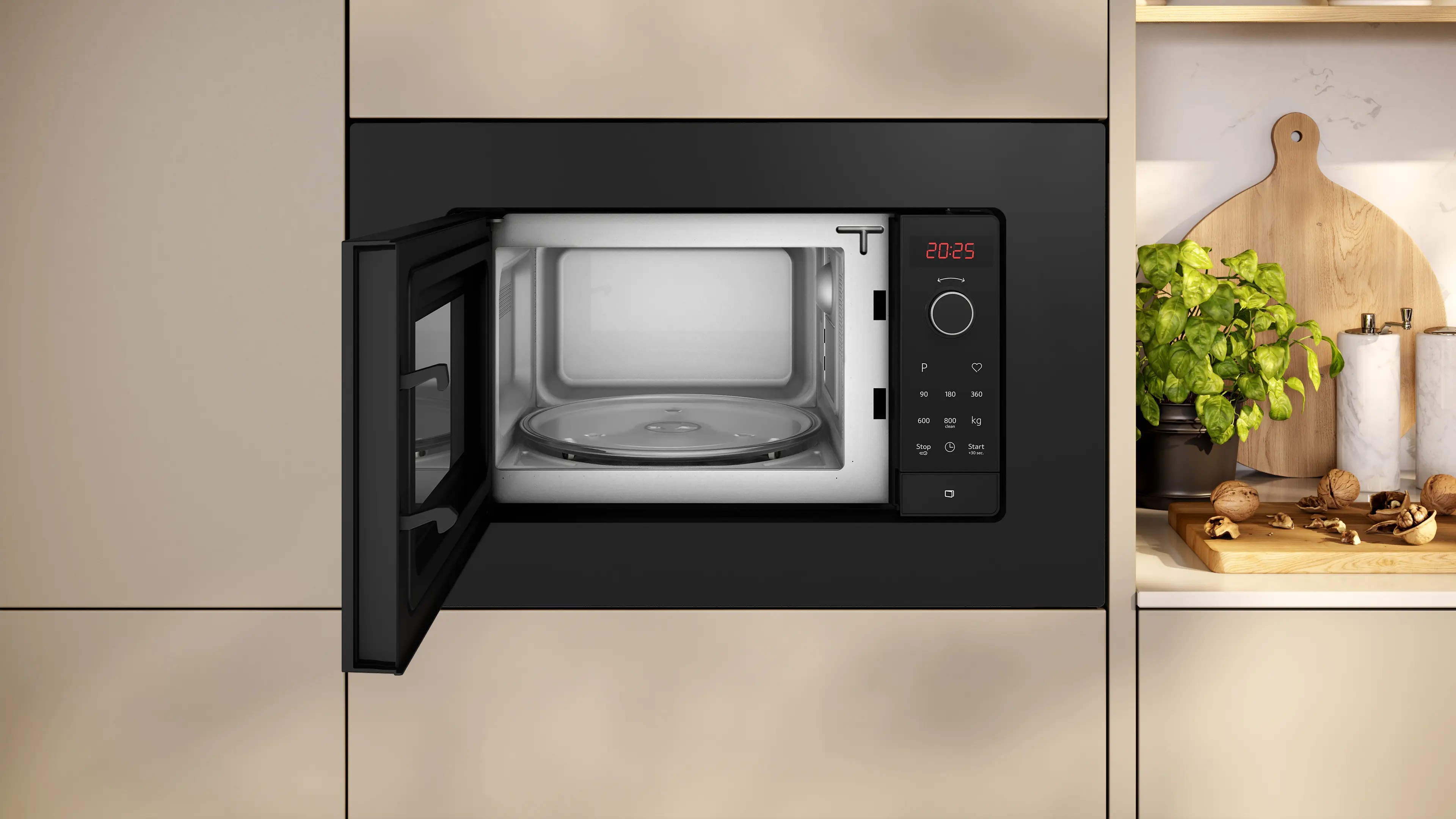 Cuptor cu microunde incorporabil NEFF HLAWG25S3 N30, 20 L, 800 W, 7 programe automate, LED Display, negru [4]