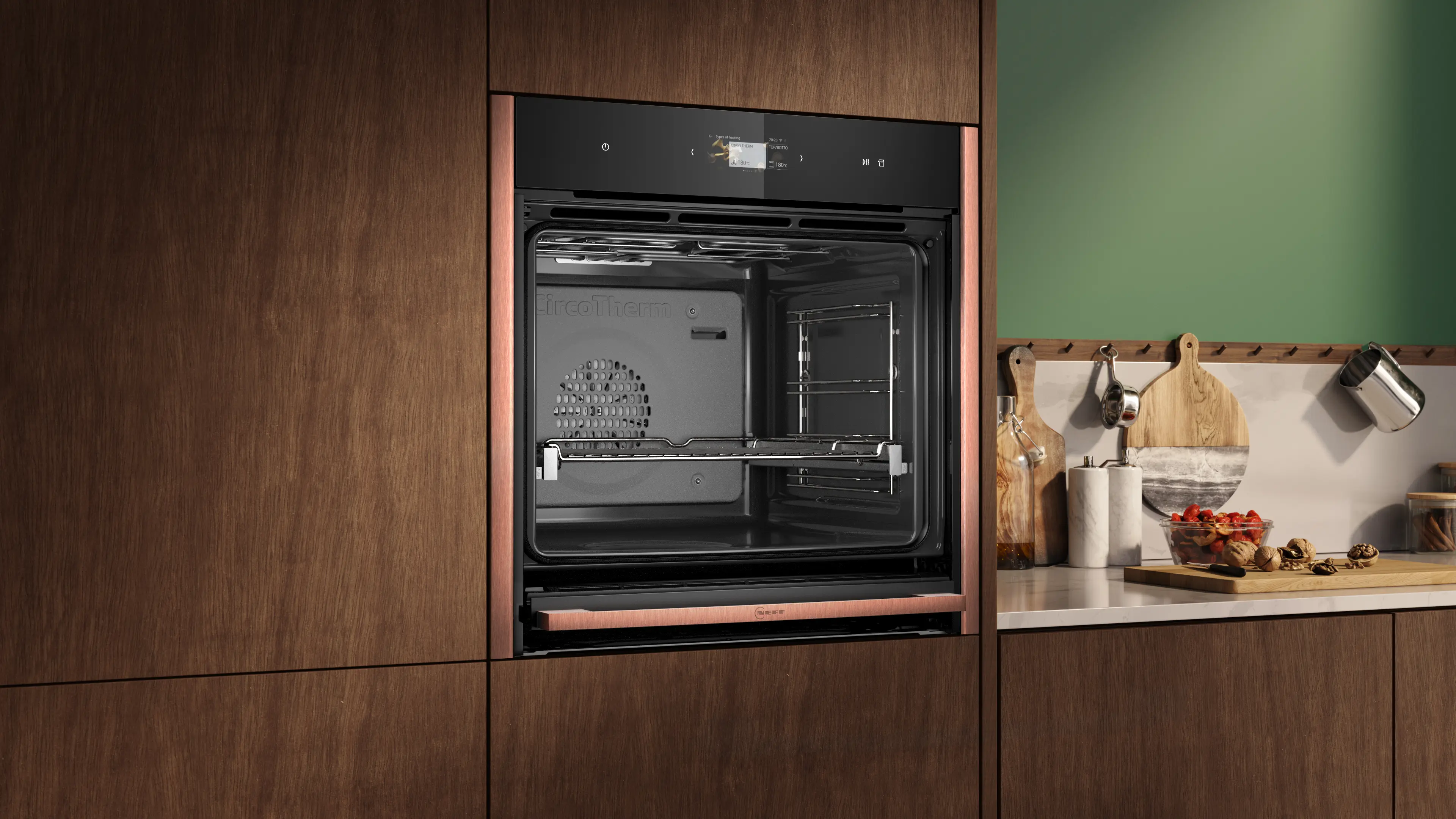 Cuptor încorporabil cu aburi Neff B69FS3CY0, 60 cm, 71 l, funcție aburi FullSteam, autocurățare EcoClean + hidrolitică, Slide&Hide, TFT Full Touch 4.1”, Home Connect Wi-Fi, Clasă energetică A+ [5]
