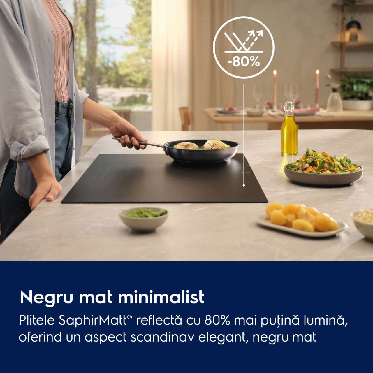 Plita incorporabilă Electrolux EIS87553IZ – Plită cu inducție SaphirMatt® Seria 800, 80 cm, 5 zone de gătit, Bridge & SenseBoil®/SenseFry®, Hob2Hood, Negru [10]