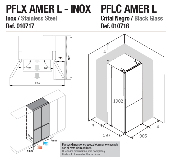 Frigider American Pando PFLC AMER L 010716, 4 usi, Cristal Negru, 505 L, No Frost, 190.2 x 90.5 x 59.7 cm [2]