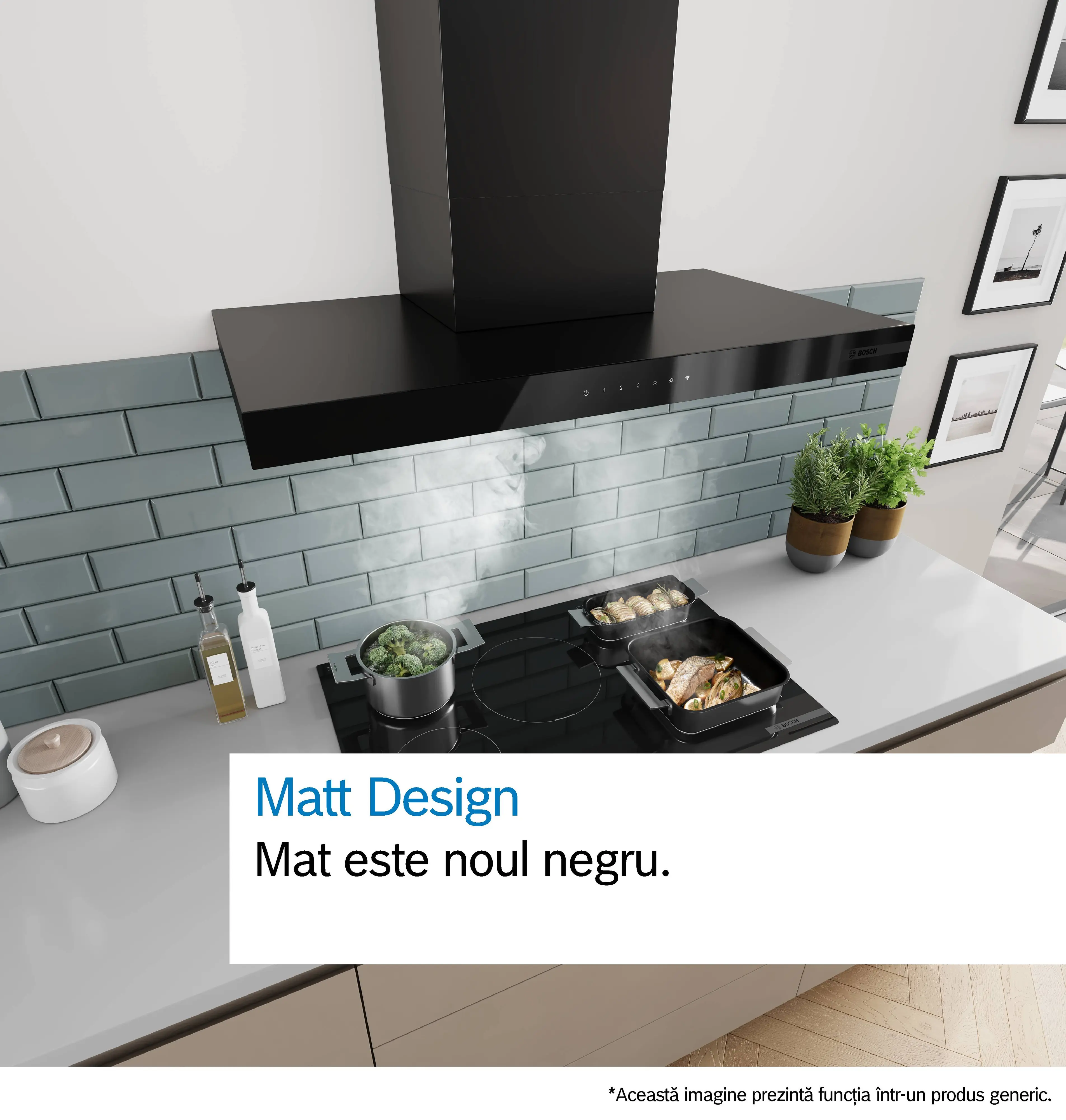 Hotă decorativă de perete 90 cm, Bosch Seria 6, Negru mat [9]