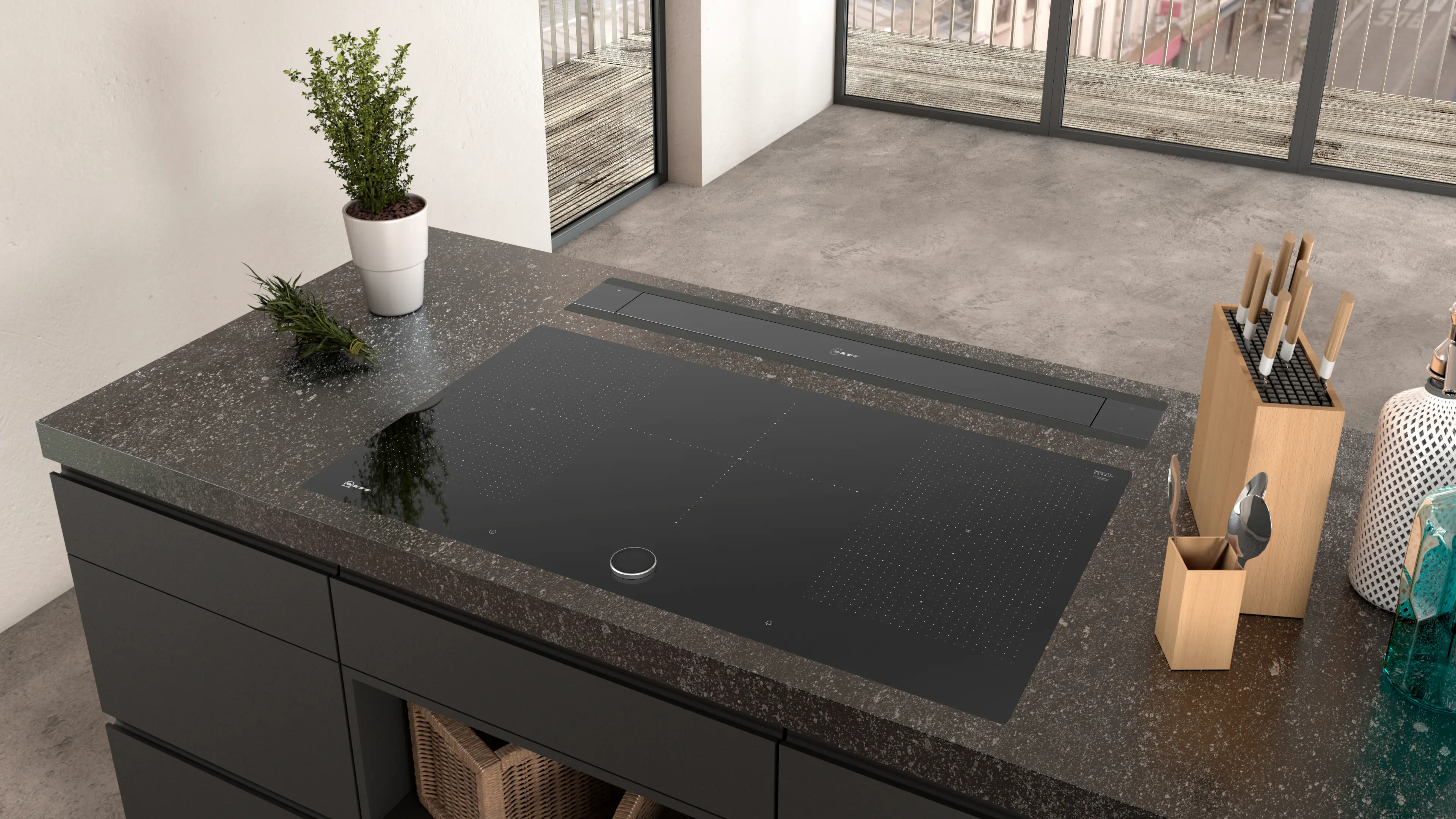 Hotă incorporabilă în blat NEFF I98WMM1S5, 90 cm, 519 m³/h, Guided Air, Home Connect, sticlă neagră [4]