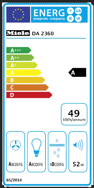Hota incorporabila Miele DA 2360, metoda de aerisire/recirculare, 600 mc/h, 3 viteze + Intensive, 58.4 cm, Clasa A, Otel inoxidabil [3]