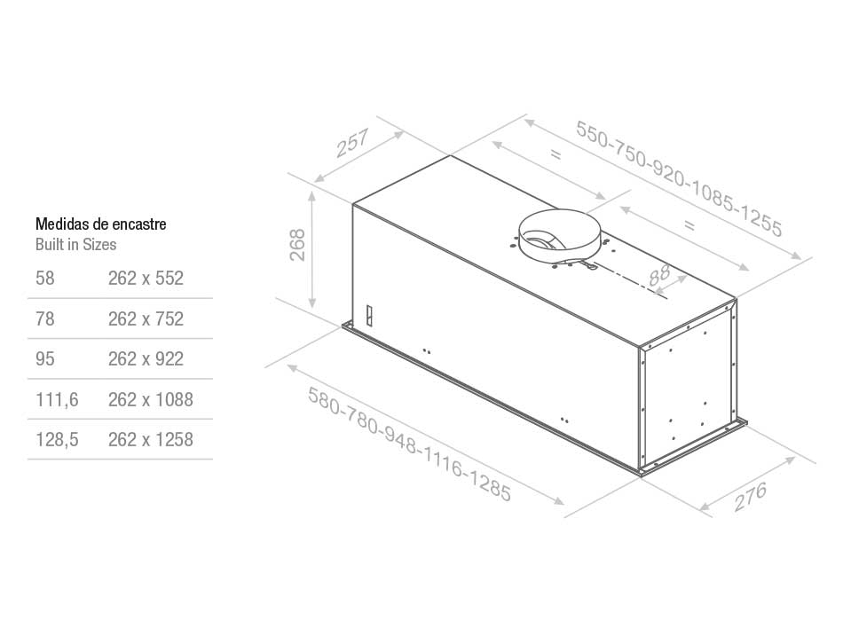 Hota incorporabila Pando EVO, putere motor V.850, 128,5 cm, inox, A+, filtre oțel inoxidabil [2]
