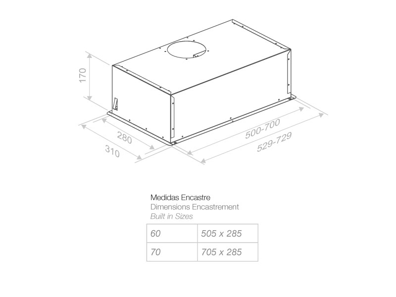 Hota incorporabila Pando PGF, 60 cm V.730 mc/h [2]
