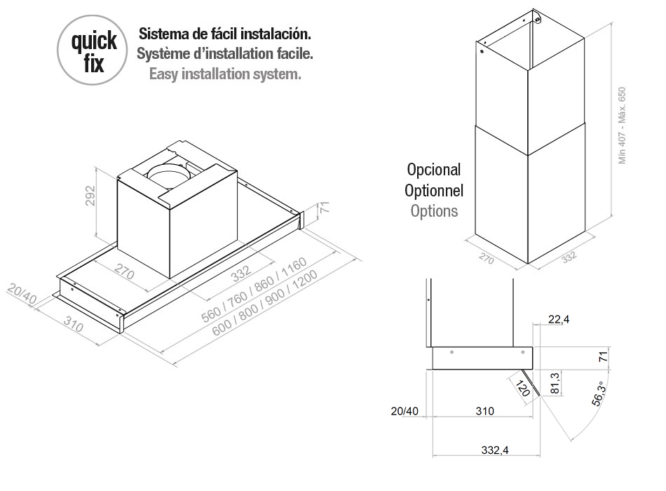Hota incorporabila Pando TIM-2, 60 cm V.850 mc/h [4]