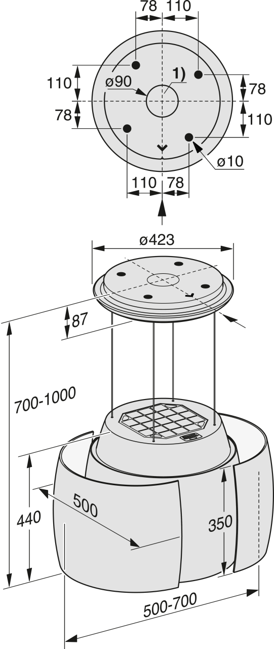 Hota insula Miele Diamond DAH 7378 D Aura 4.0 Ambient, montare suspendata, Alb Brilliant, 70 cm, pana la 600 m³/h [3]