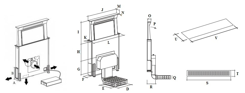 Hotă telescopică din blat FALMEC DOWN DRAFT 90 cm, aspirație perimetrală, 3 trepte + Boost, Touch Control, Dialogue, LED, sticlă neagră, motorul nu este inclus [8]