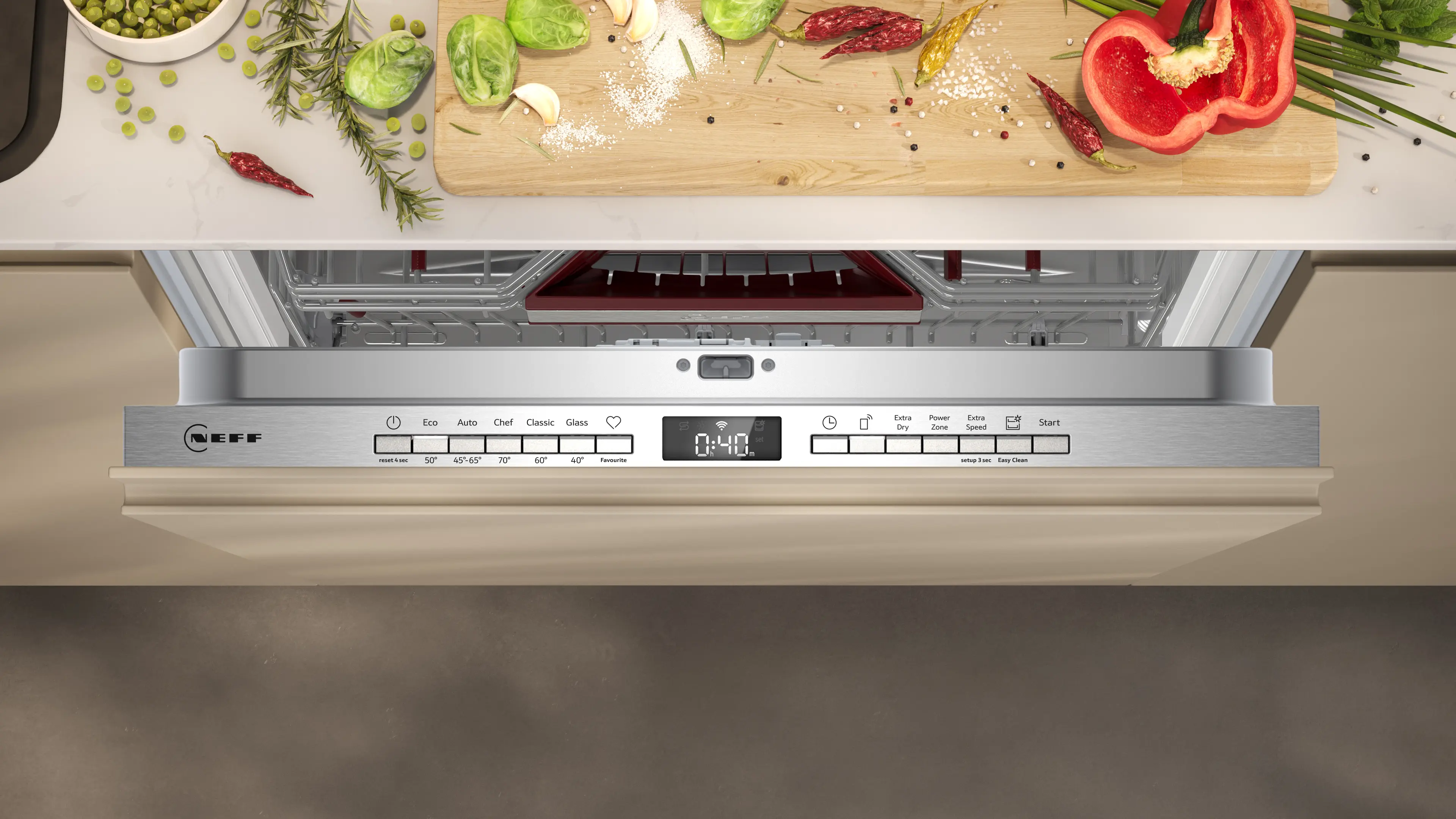 Mașină de spălat vase complet incorporabilă NEFF N50 S255ECX15E, 60 cm XXL, 14 seturi, Open Dry, Home Connect, TimeLight, 42 dB, clasa energetică A [2]