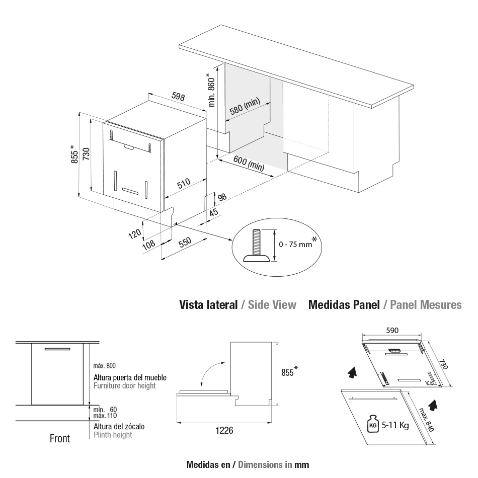 Mașină de spălat vase încorporată PLT-7462 XXL, 16 seturi, usa glisanta [3]