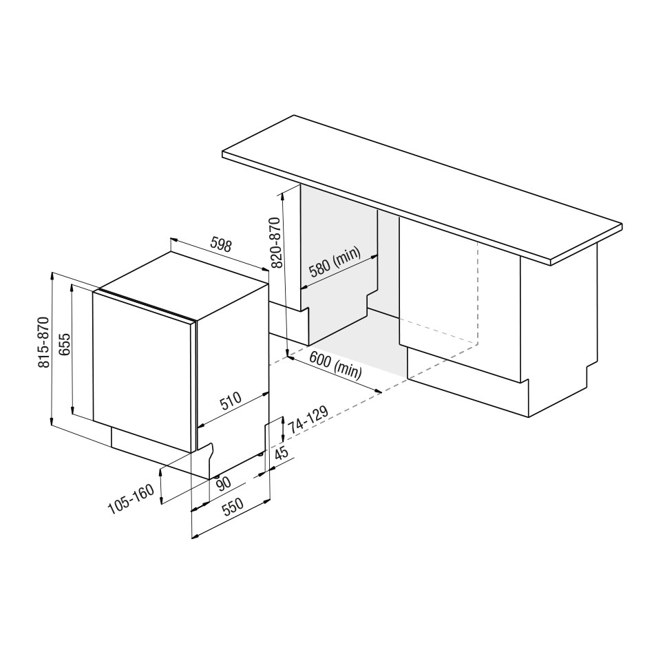 Pando PLT-7461 Mașină de Spălat Vase Încorporabilă 60 cm, 16 Seturi, 8 Programe, Auto Open, AquaStop, 43 dB, Clasa B [4]