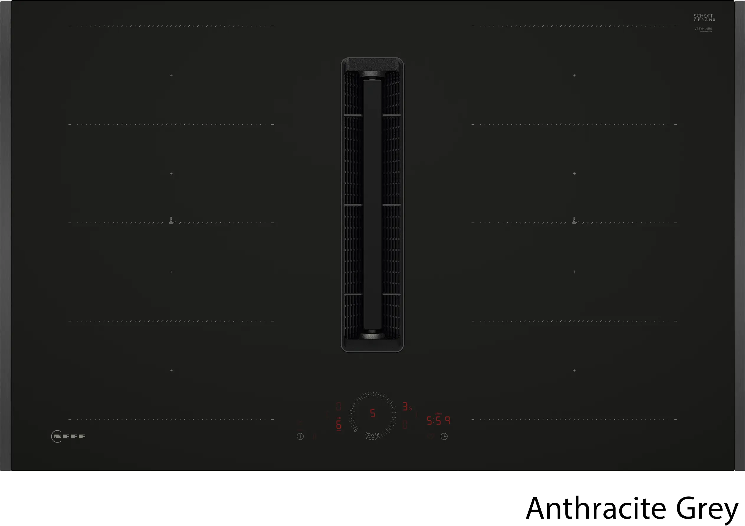 Plită cu inducție cu hotă integrată NEFF N70 V68YHL4B0, 80 cm, FlexInduction, Twist Pad Flex®, Home Connect, 500 m³/h, Negru mat [3]