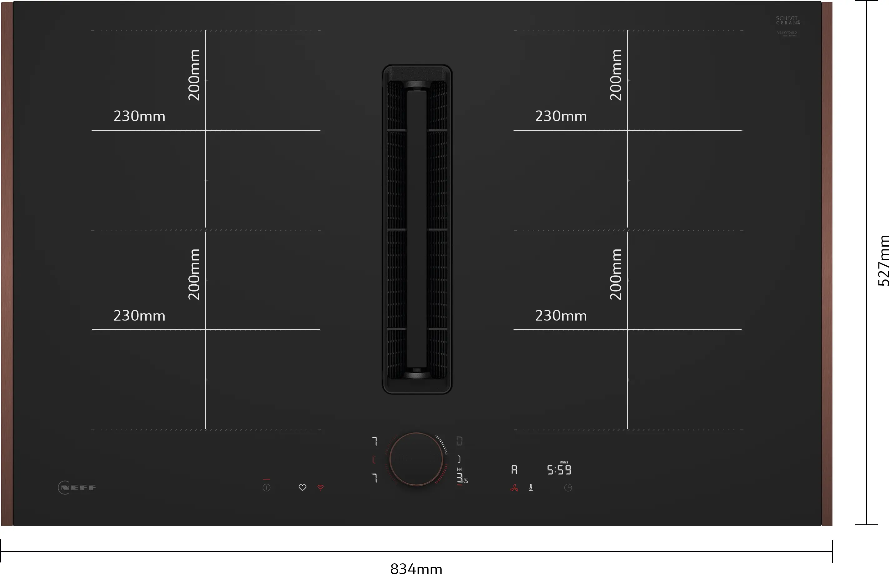 Plită cu inducție cu hotă integrată NEFF N90 V68TXDMATT, 80 cm, FlexInduction, Twist Pad Flex®, Home Connect, 4 zone, Flex Design Deep Black [6]