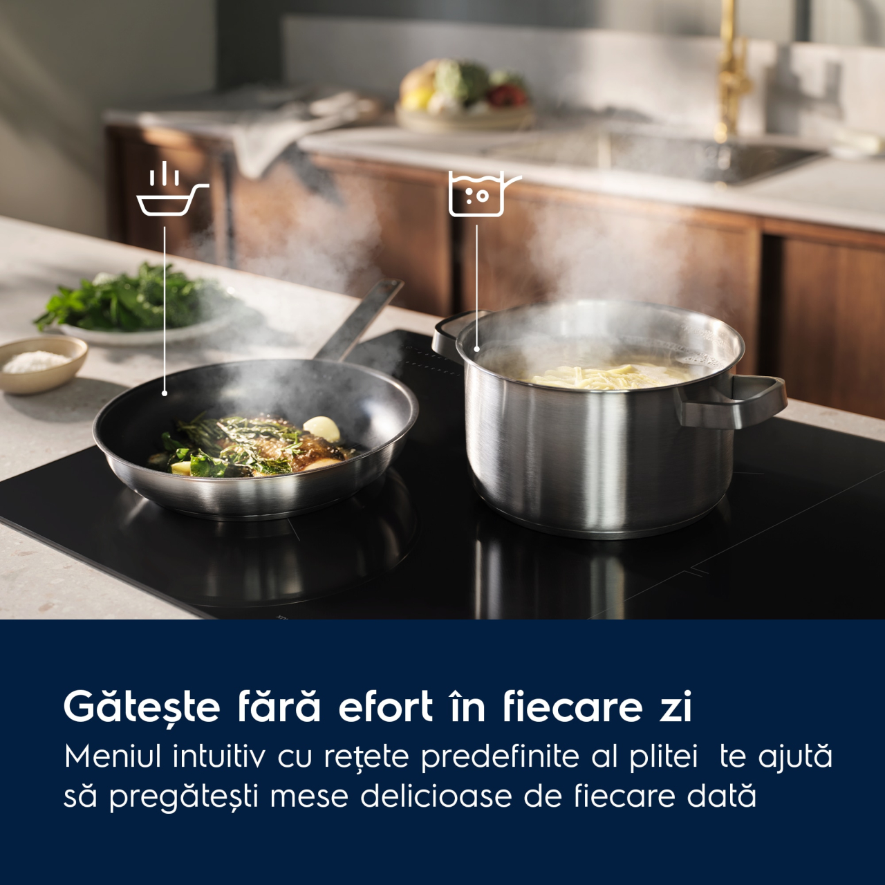 Plită cu inducție Electrolux EIS87453, incorporabilă, 80 cm, 4 zone de gătit, SenseBoil & Fry, Hob2Hood®, PowerBoost, funcție Bridge, control tactil, negru [3]