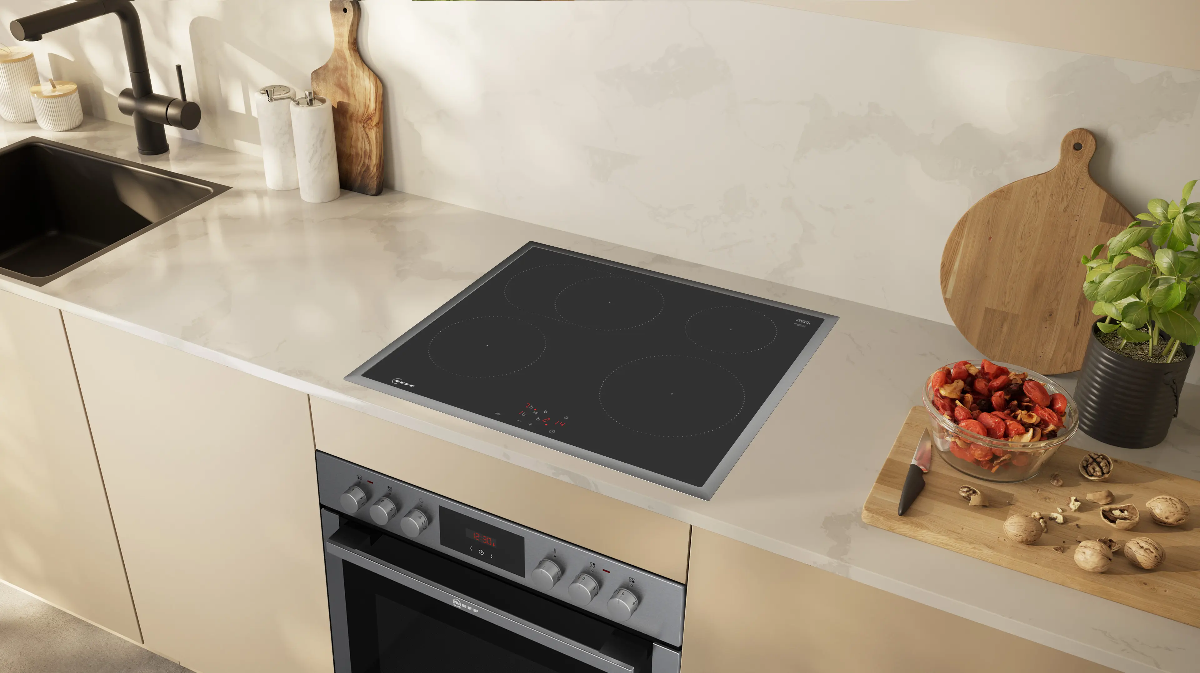 Plită cu inducție NEFF N50 M56SBF1L0, 60 cm, 4 zone, PowerBoost, Roasting Zone, control prin cuptor, sticlă ceramică neagră [3]