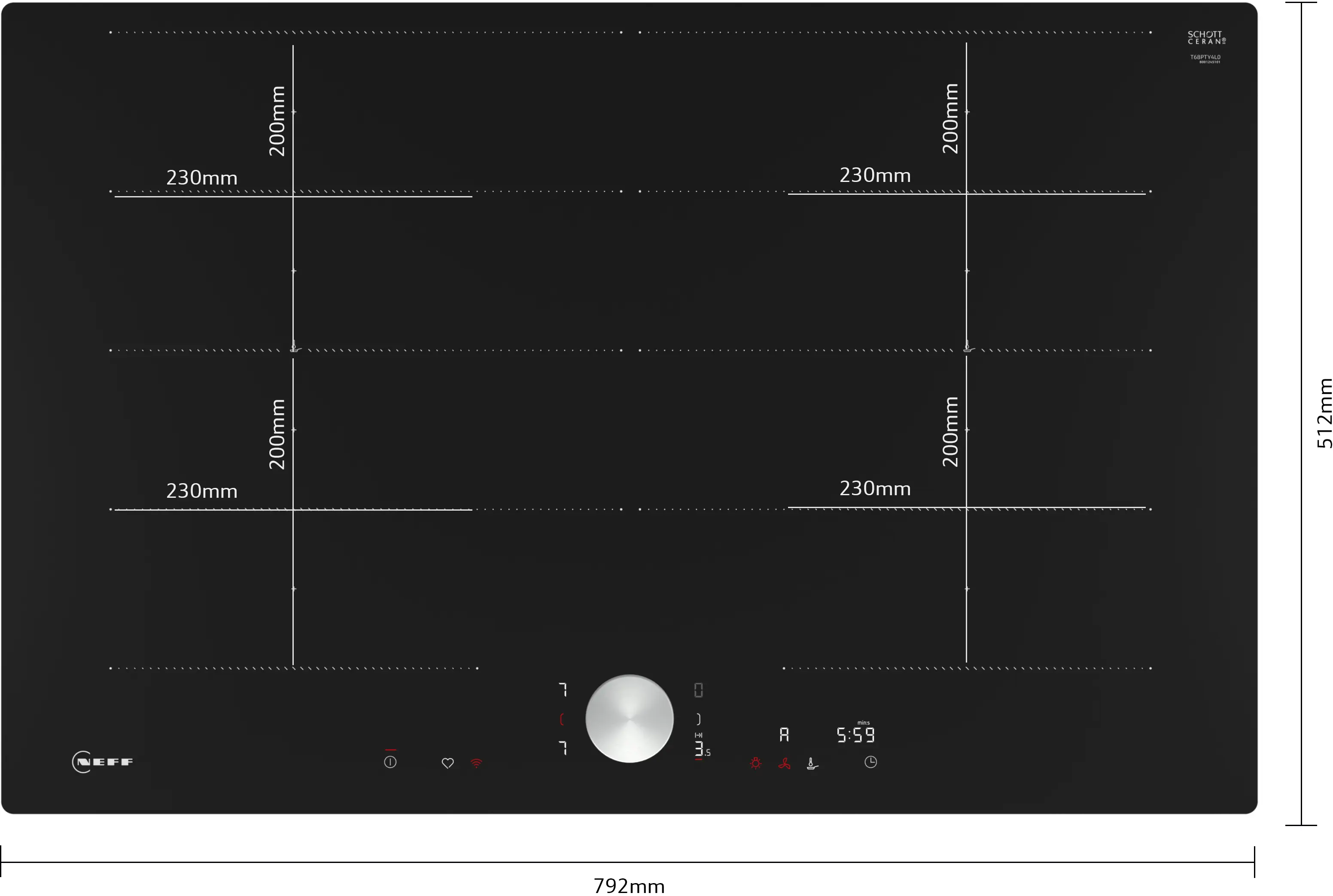 Plită cu inducție NEFF N90 T68PTY4L0, 80 cm, FlexInduction, TwistPad®, Home Connect, Frying Sensor, 4 zone, sticlă ceramică neagră [3]