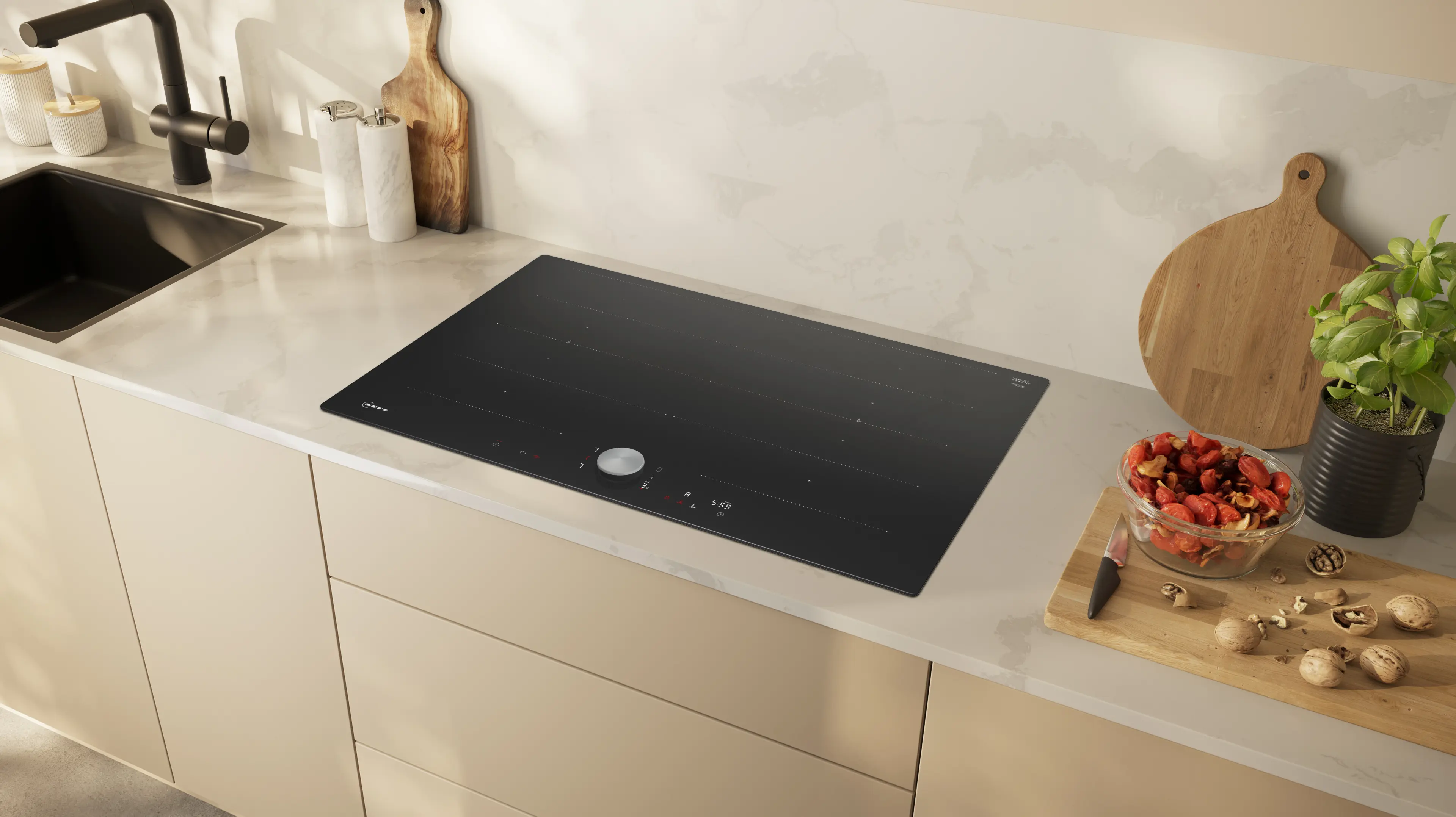 Plită cu inducție NEFF N90 T68PTY4L0, 80 cm, FlexInduction, TwistPad®, Home Connect, Frying Sensor, 4 zone, sticlă ceramică neagră [4]