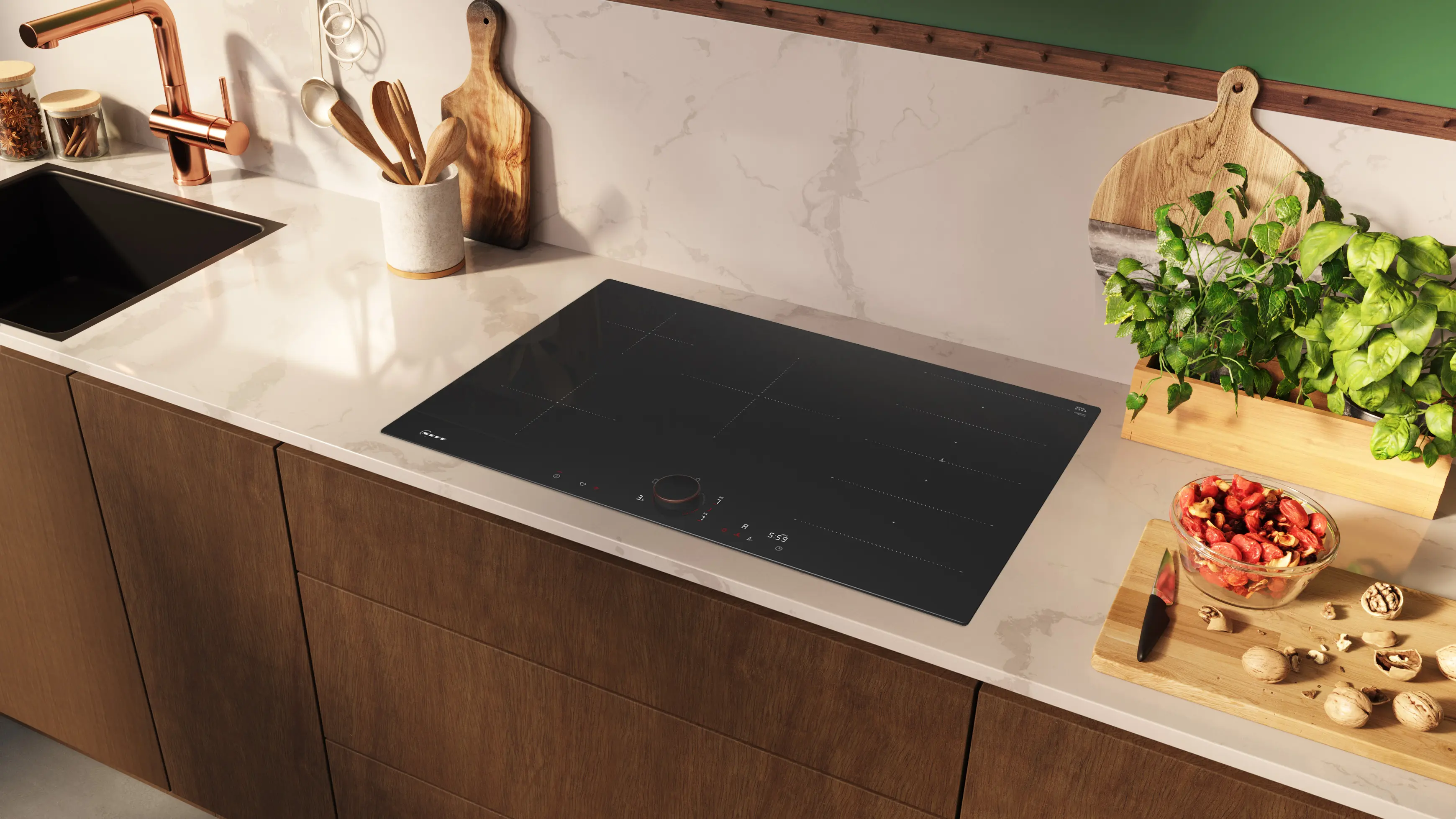 Plită cu inducție NEFF N90 T68PYV4B0, 80 cm, FlexInduction, Twist Pad Flex®, Home Connect, Frying Sensor, montaj flush, Negru mat [2]