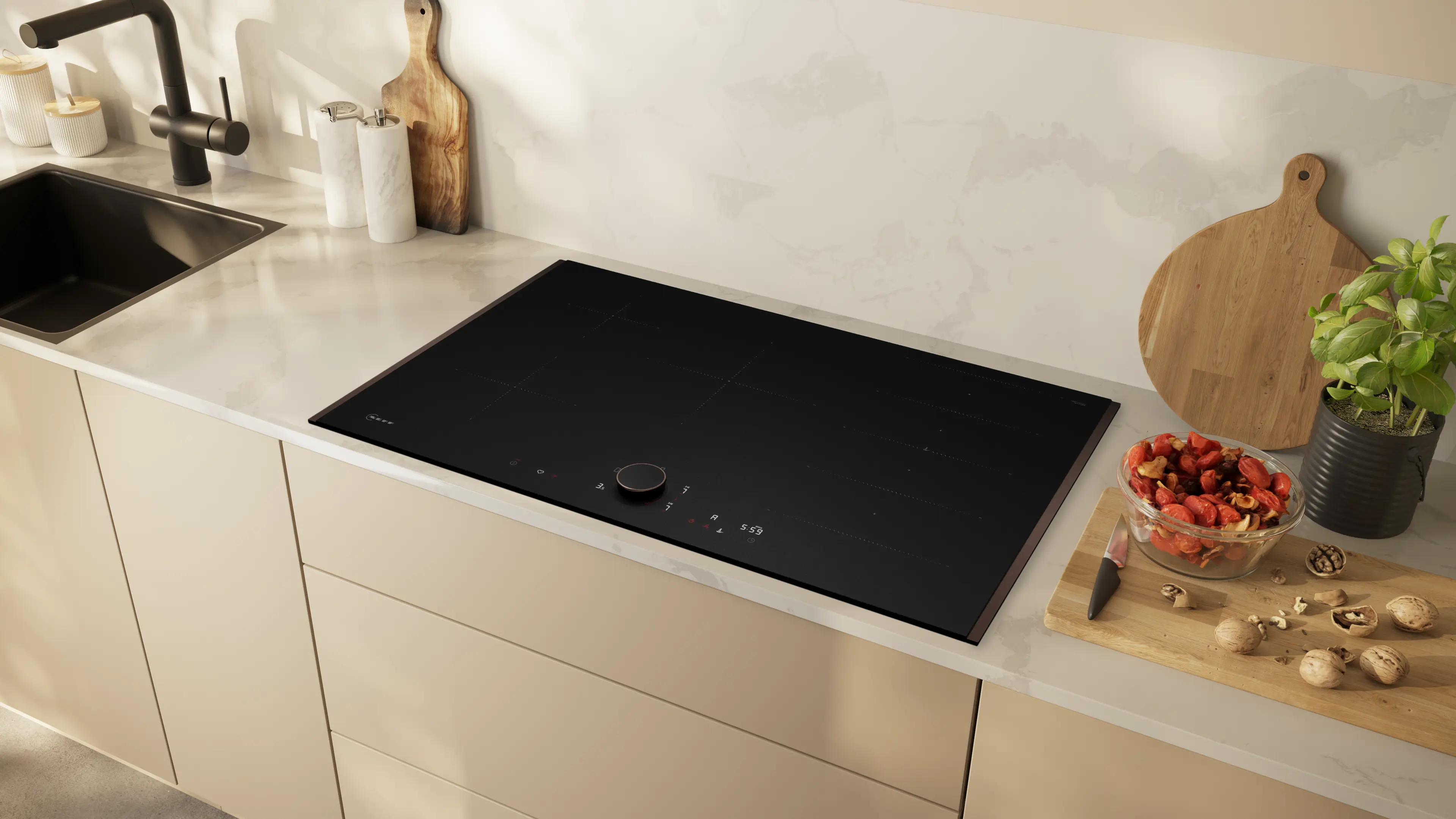 Plită cu inducție NEFF N90 T68YYV4B0, 80 cm, FlexInduction, Twist Pad Flex®, Home Connect, Frying Sensor, Flex Design, Negru mat [3]