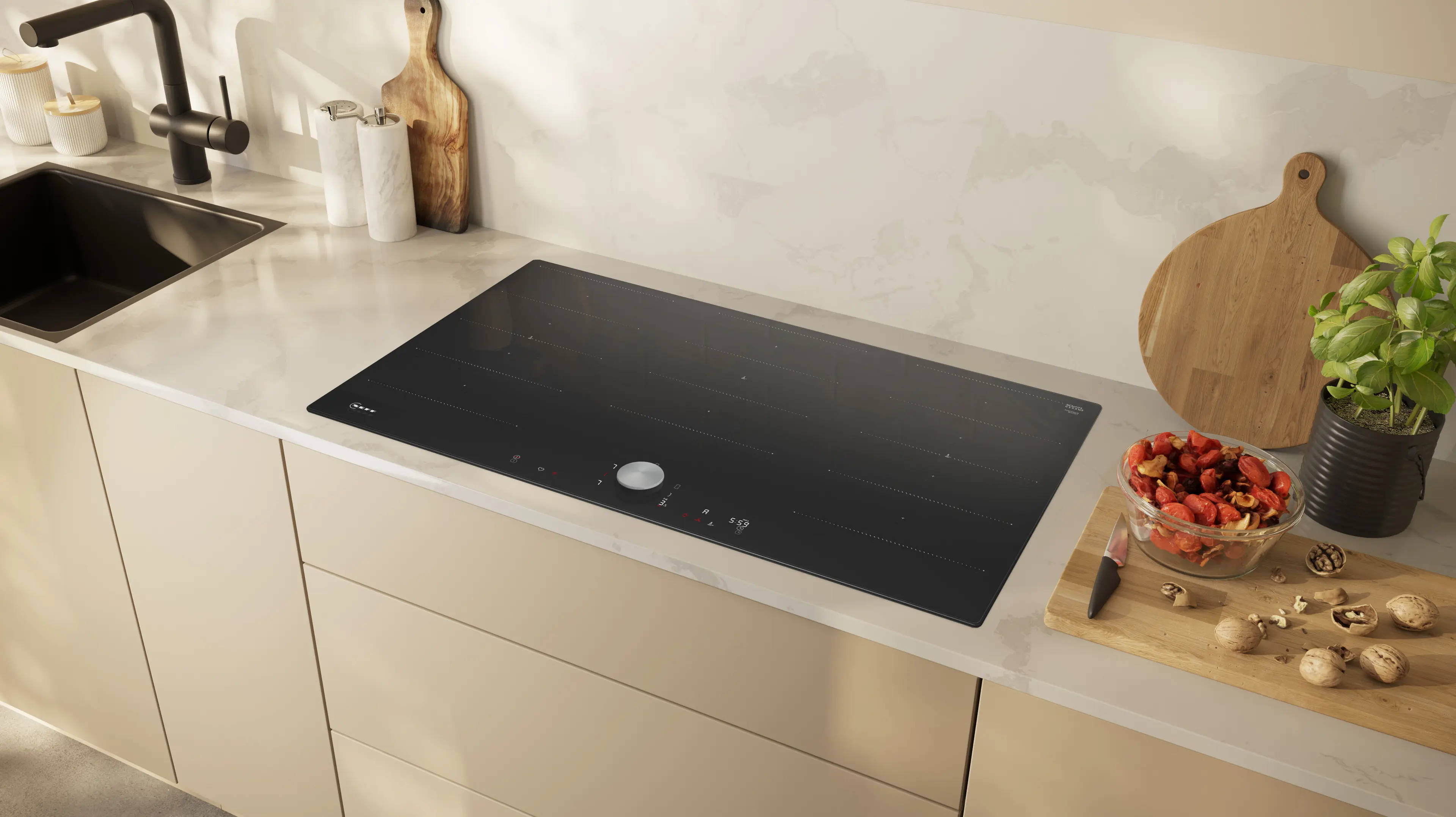 Plită cu inducție NEFF N90 T69PTX4L0, 90 cm, FlexInduction, TwistPad®, Home Connect, Frying Sensor, 5 zone, sticlă ceramică neagră [4]