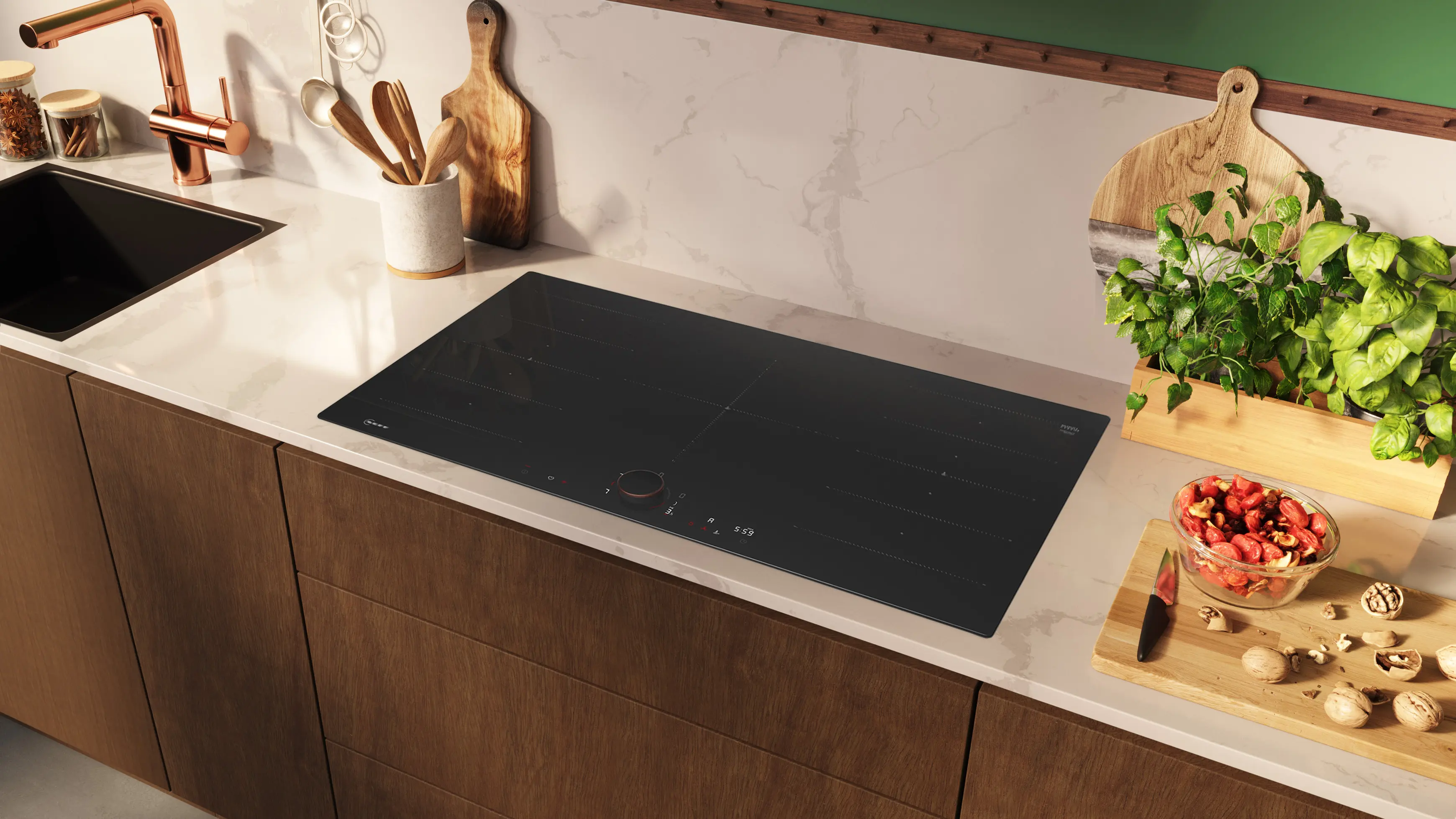 Plită cu inducție NEFF N90 T69PYV4C0, 90 cm, FlexInduction, Twist Pad Flex®, Home Connect, Frying Sensor, montaj flush, Negru [4]