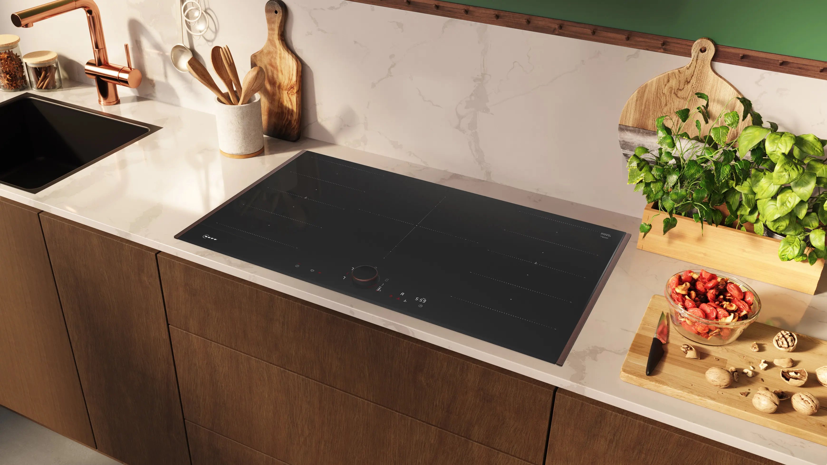 Plită cu inducție NEFF N90 T69YYV4C0, 90 cm, FlexInduction, Twist Pad Flex®, Home Connect, Frying Sensor, Flex Design, Negru mat [5]