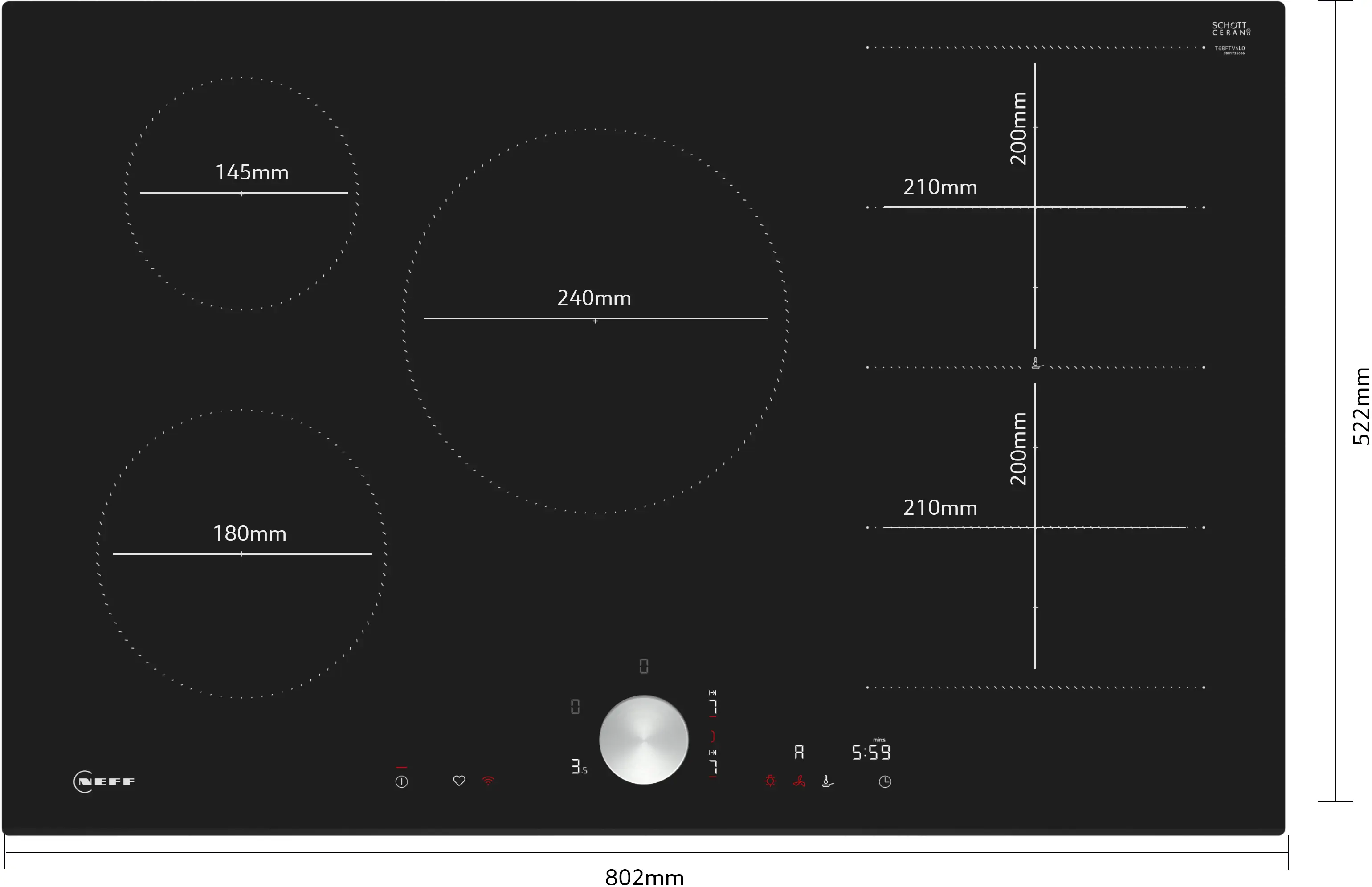 Plită cu inducție NEFF T68FTV4L0 N90, 80 cm, 5 zone Flex Induction, Twist Pad®, Home Connect, negru [4]