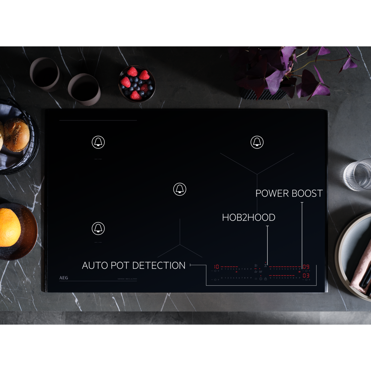 Plita incorpolabila AEG TI64IB30FB, inductie , 4 zone de gatit, Timer electronic, Sense Boil&Fry, Conectivitate hota, Booster, Functie pauza, Functie Punte [3]