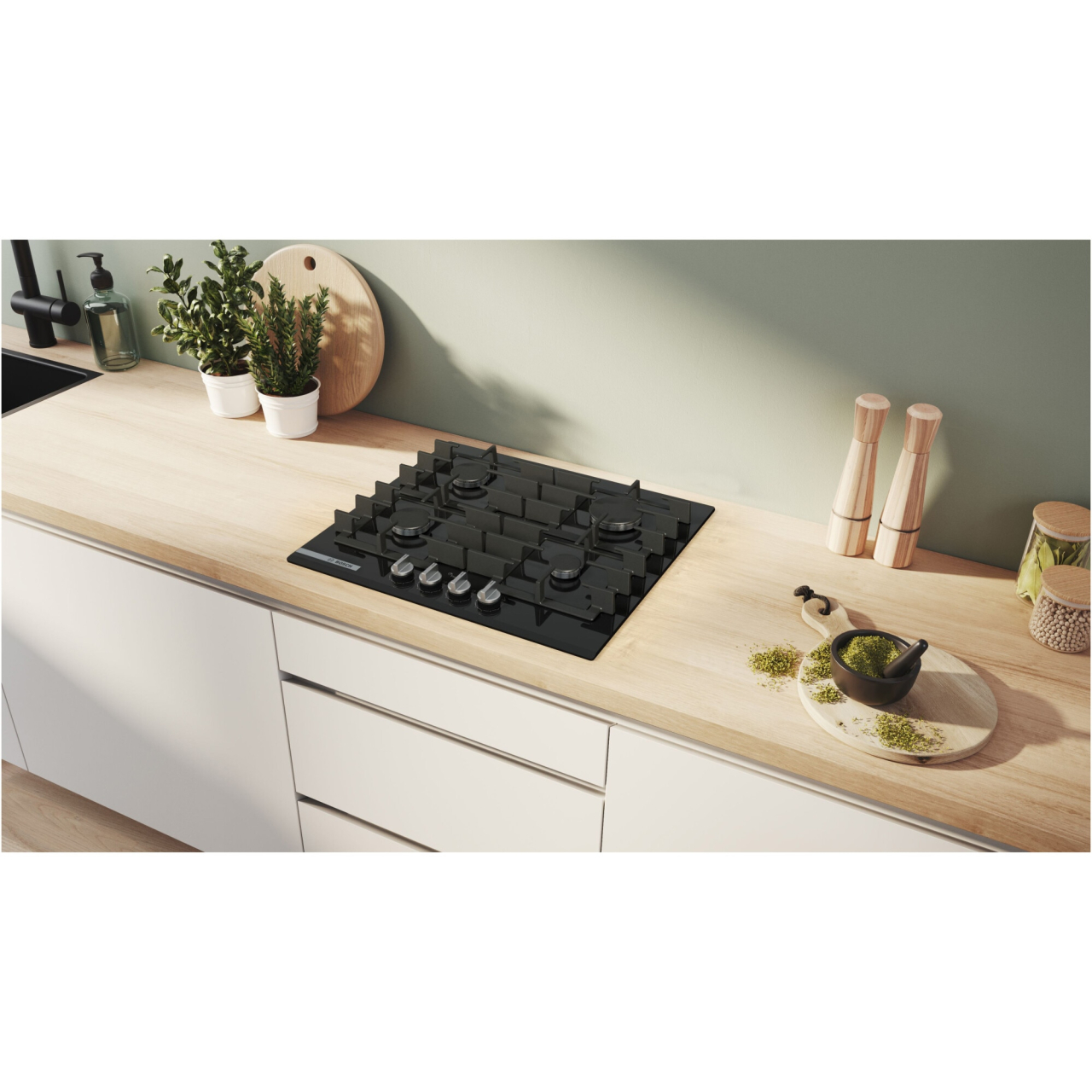 Plita incorporabila Bosch PRP6A6H40, 4 arzatoare, Flame select, Gratar fonta, Touch control & mecanic, Smart Hood Automatic, Home Connect, 60 cm [5]