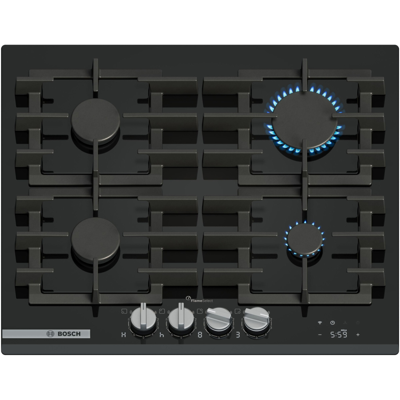 Plita incorporabila Bosch PRP6A6H40, 4 arzatoare, Flame select, Gratar fonta, Touch control & mecanic, Smart Hood Automatic, Home Connect, 60 cm [1]