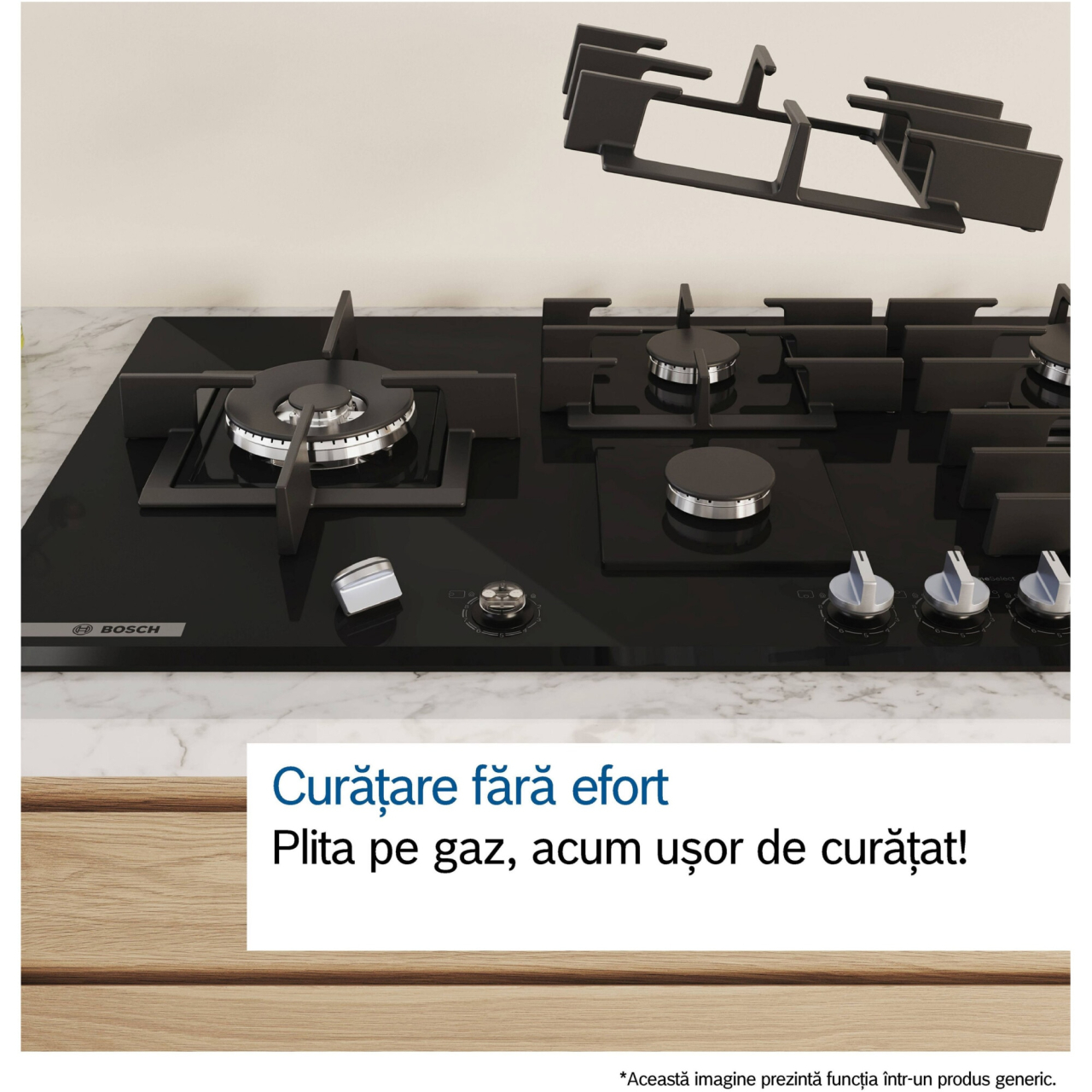 Plita incorporabila Bosch PRS9A6H40, 5 arzatoare, Flame select, Arzator Wok, Touch control & mecanic, Gratar fonta, 90 cm [5]