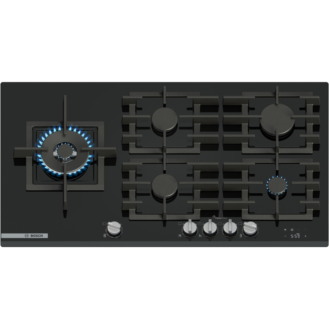 Plita incorporabila Bosch PRS9A6H40, 5 arzatoare, Flame select, Arzator Wok, Touch control & mecanic, Gratar fonta, 90 cm [1]