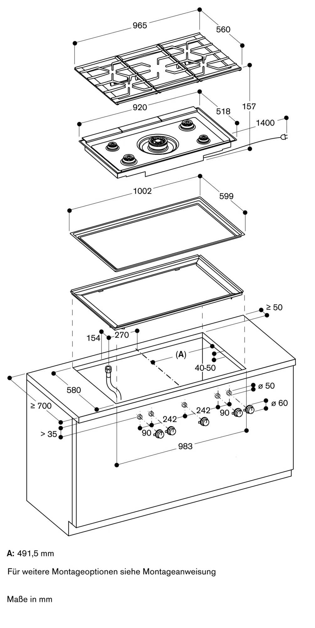Plita pe gaz Gaggenau Seria 400 cu 5 arzatoare multicerc si arzator Wok de 6 kW [4]