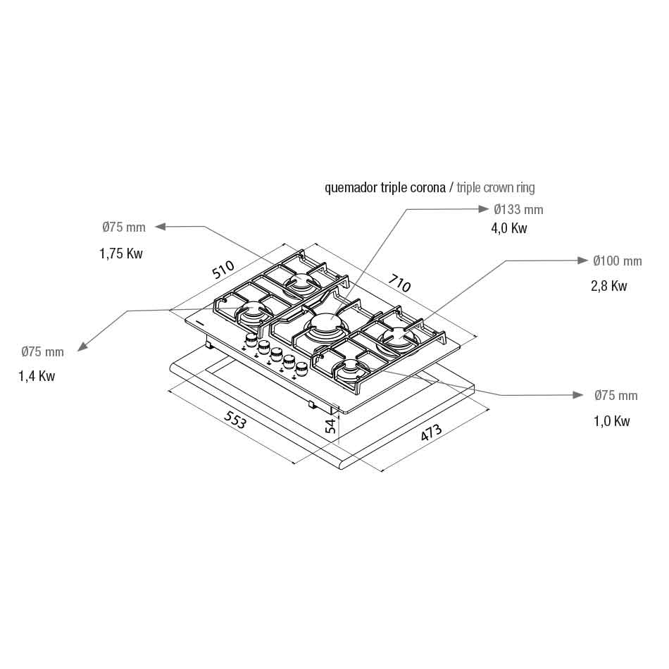 Plită pe gaz Pando PGA-4371, 71 cm, 5 arzatoare [6]