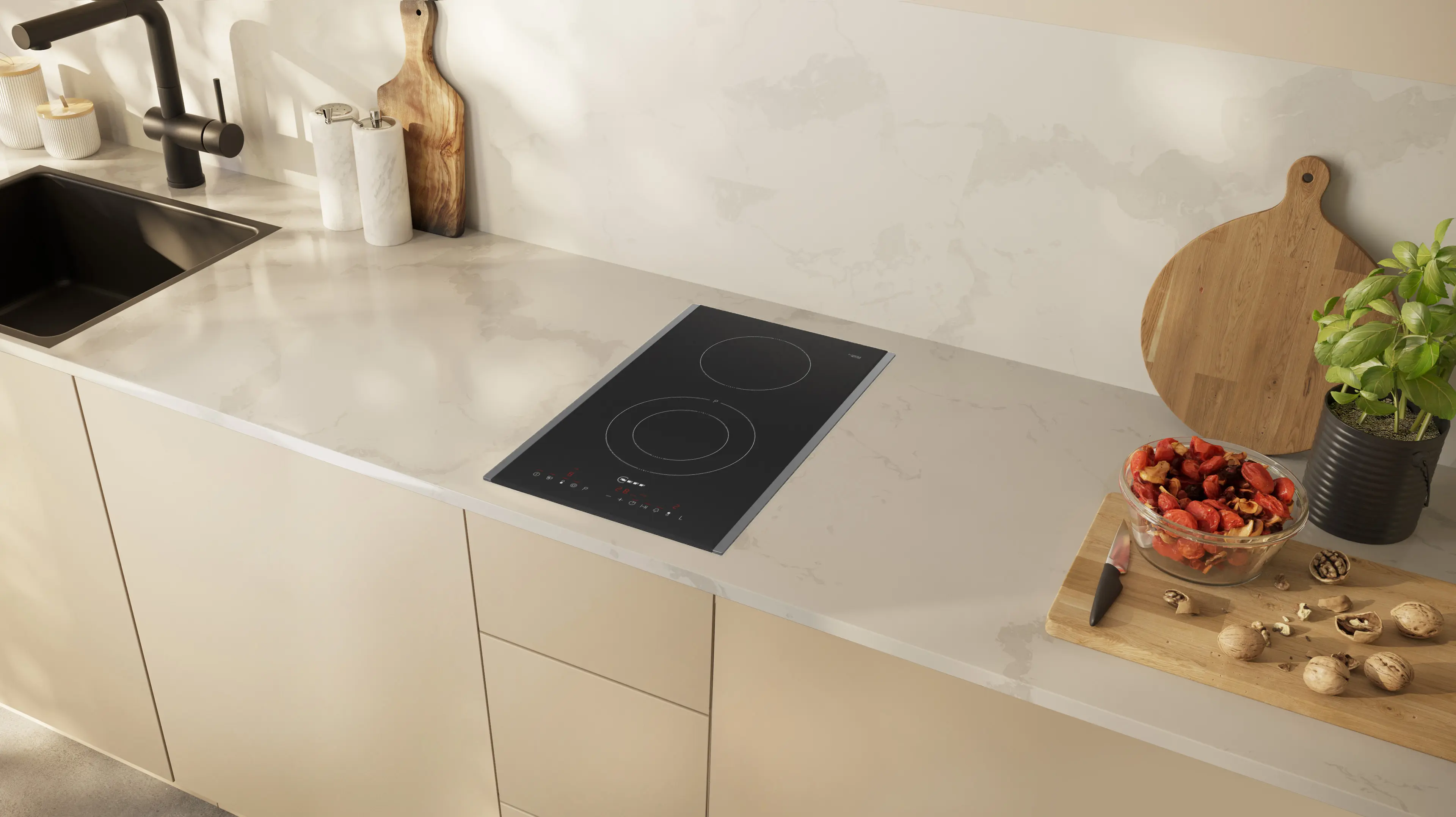 Plită vitroceramică Domino NEFF N70 T13TDF9L8, 30 cm, TouchControl, PowerBoost, 2 zone de gătit, ramă inox, Negru [4]