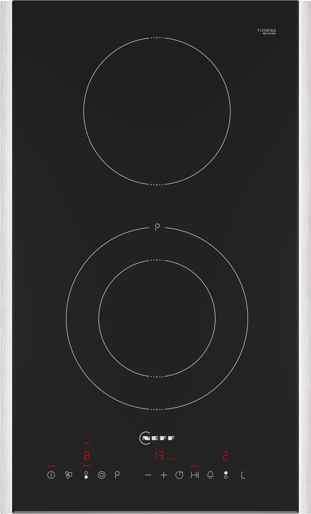 Plită vitroceramică Domino NEFF N70 T13TDF9L8, 30 cm, TouchControl, PowerBoost, 2 zone de gătit, ramă inox, Negru [2]