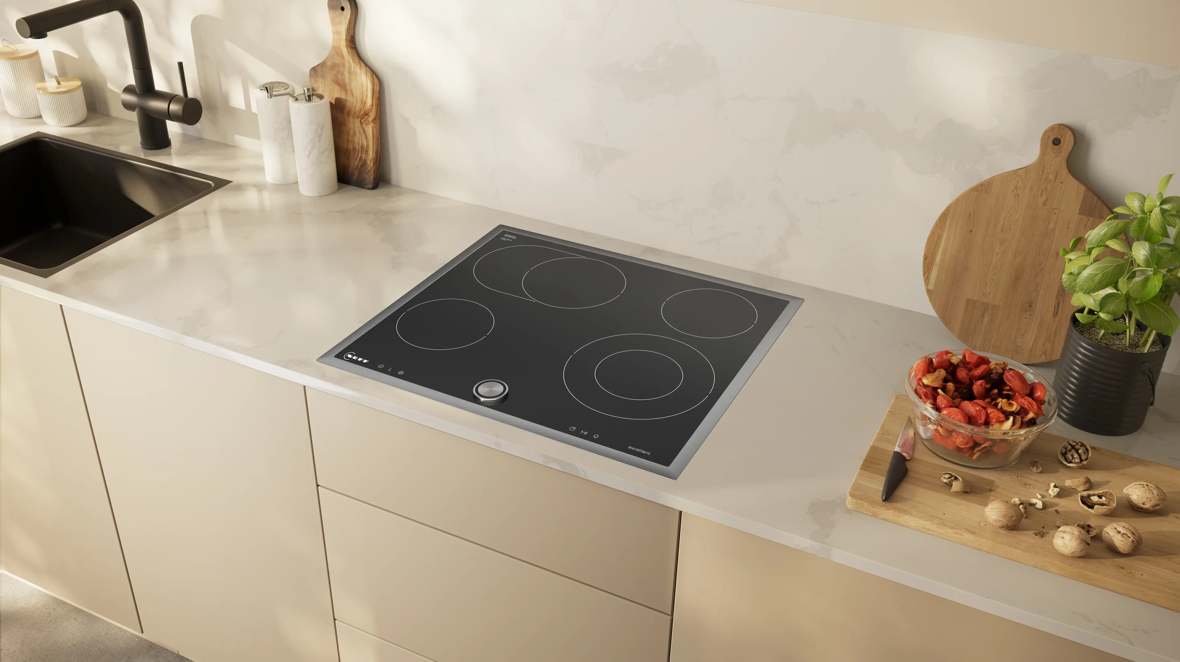Plită vitroceramică electrică NEFF N70 T16BT70N0K, 60 cm, TwistPad®, 4 zone de gătit, zonă dublu circuit + zonă pentru tavă, cadru inox, Negru [2]