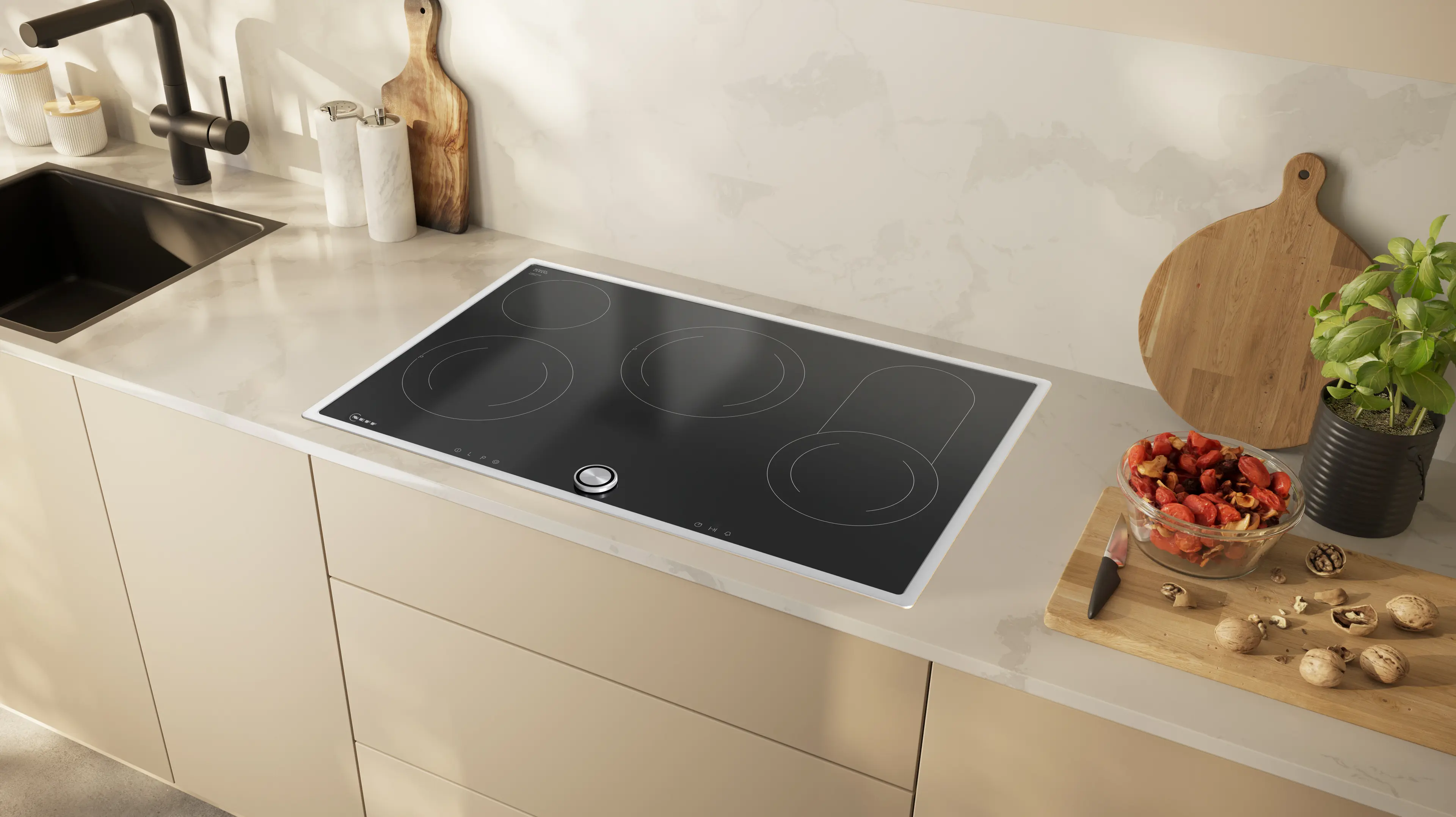 Plită vitroceramică electrică NEFF N70 T18BT16N0, 80 cm, TwistPad®, zonă extensibilă pentru vase mari, cadru inox, Negru [2]