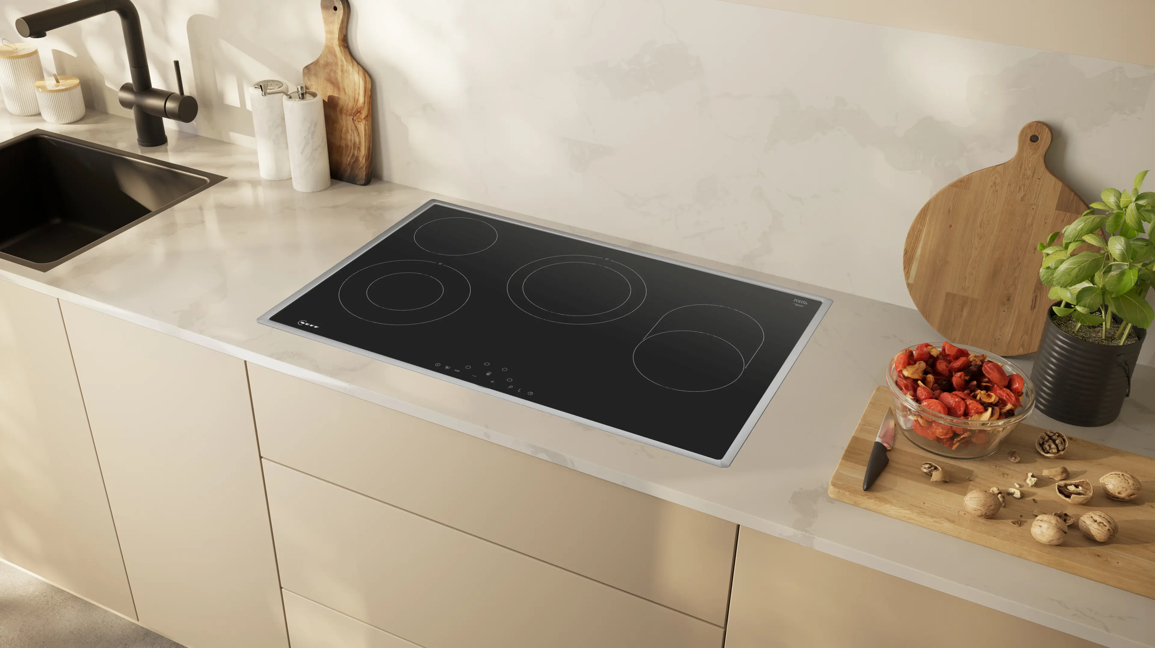 Plită vitroceramică electrică NEFF N70 T18SDH9L0, 80 cm, TouchControl, PowerBoost, zonă pentru tavă mare, cadru inox, Negru [3]