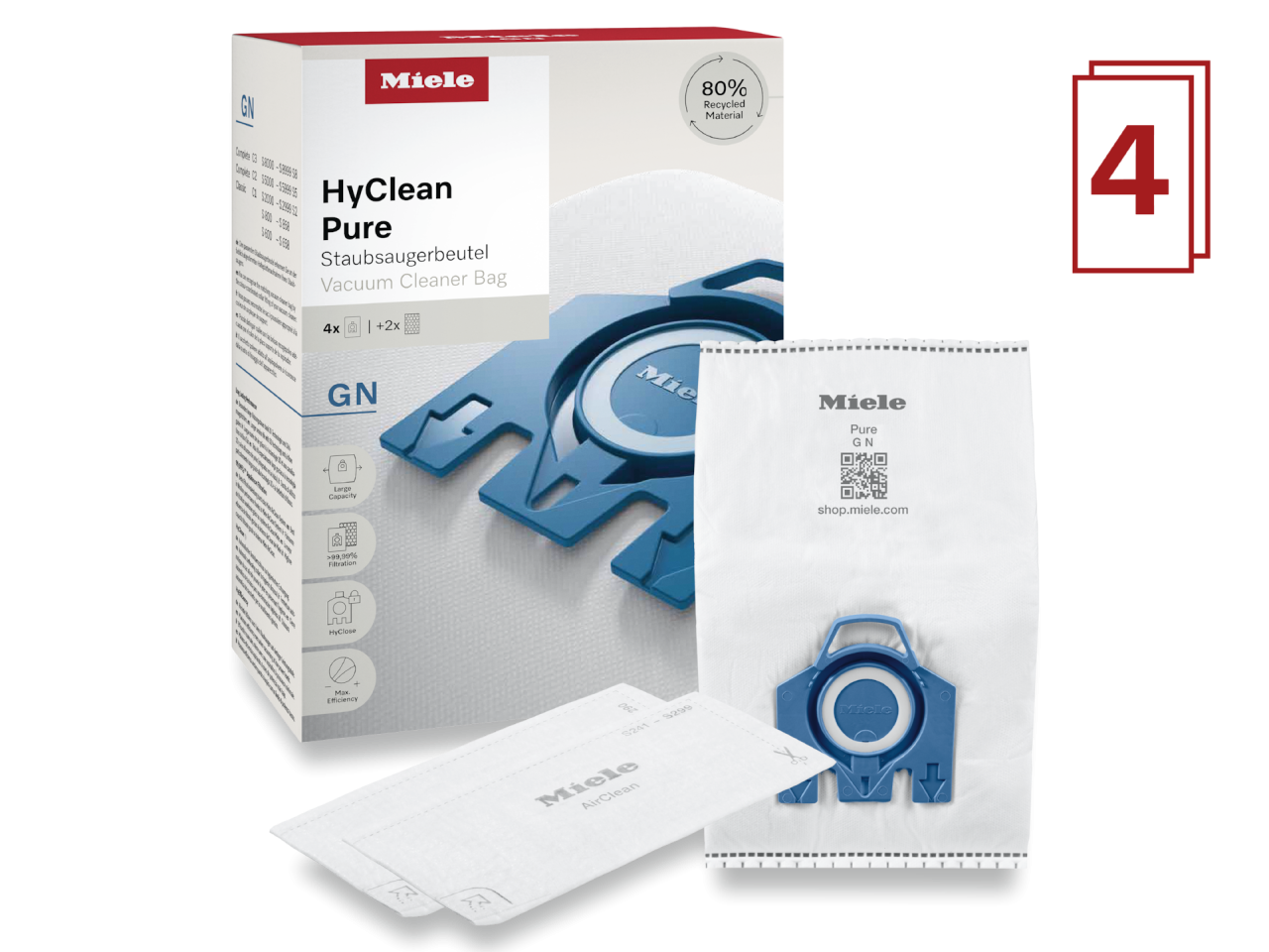 Saci de aspirator Miele GN HyClean Pure, pachet cu 4 bucăți [2]