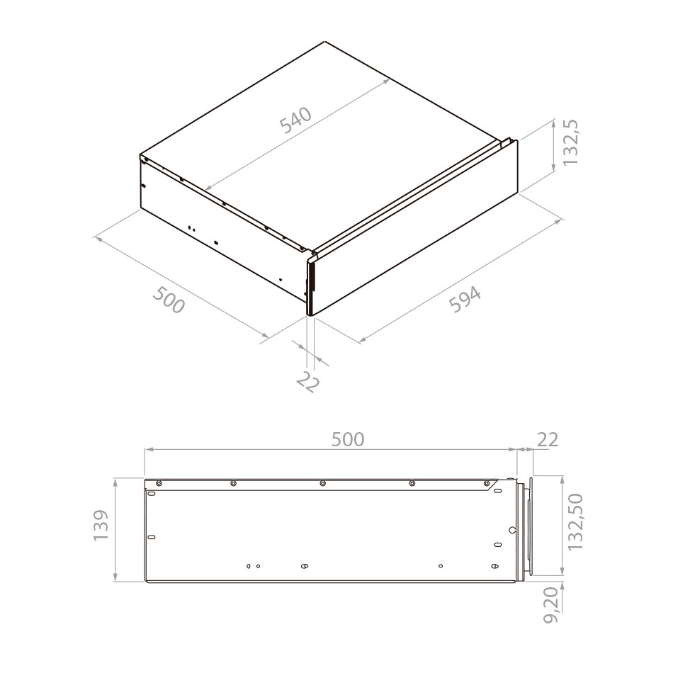Sertar termic incorporabil Pando PCP-9600, 60 cm, 14 cm, 30–80 °C, Push-to-open, sticlă neagră [6]