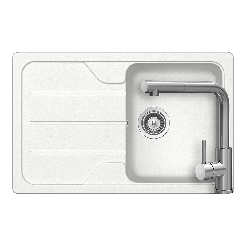 Set chiuveta bucatarie Schock Formhaus D-100S 780 x 500 mm Cristalite Alpina, alb si baterie bucatarie Schock Kantus cu cap extractibil, Inox Periat [1]