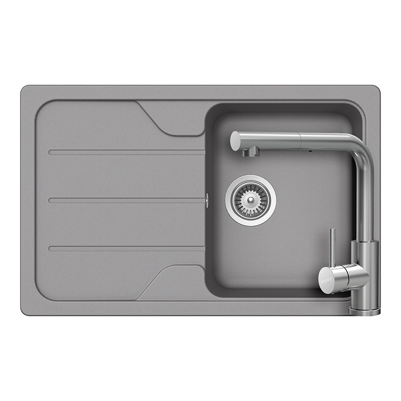 Set chiuveta bucatarie Schock Formhaus D-100S 780 x 500 mm Cristalite Croma, gri si baterie bucatarie Schock Kantus cu cap extractibil, Inox Periat [1]