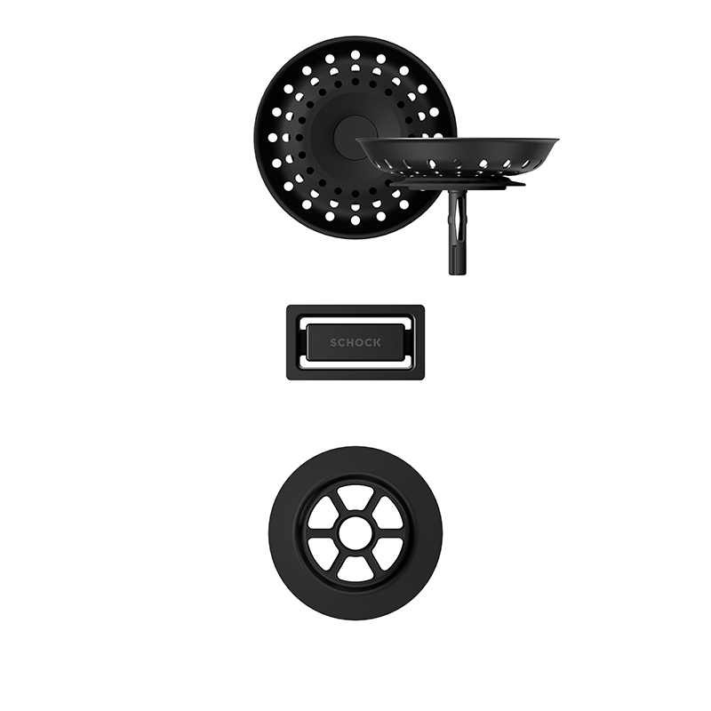 Set chiuveta bucatarie Schock Greenwich N-100XL 750 x 456 mm Cristadur Puro, negru intens cu parti vizibile si baterie bucatarie Schock Kavus cu cap extractibil Puro [6]