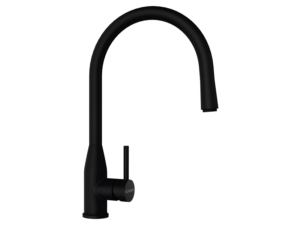 Set chiuveta bucatarie Schock Greenwich N-100XL 750 x 456 mm Cristadur Puro, negru intens cu parti vizibile si baterie bucatarie Schock Kavus cu cap extractibil Puro [3]