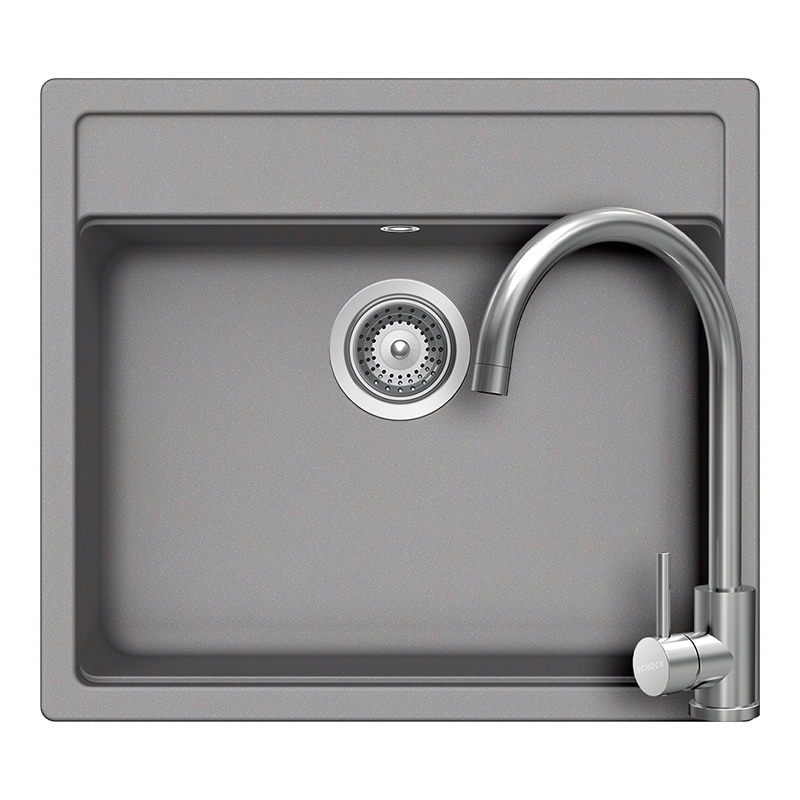 Set chiuveta bucatarie Schock Nemo N-100 570 x 510 mm Cristalite Croma, gri si baterie bucatarie Schock Prima Inox Periat [1]