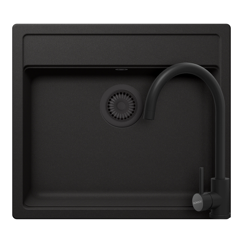 Set chiuveta bucatarie Schock Nemo N-100 570 x 510 mm Cristalite Nero cu parti vizibile negru si baterie bucatarie Schock Prima negru [1]