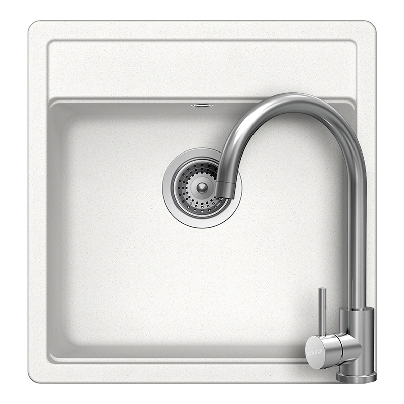 Set chiuveta bucatarie Schock Nemo N-100S 490 x 510 mm Cristalite Alpina, alb si baterie bucatarie Schock Prima Inox Periat [1]